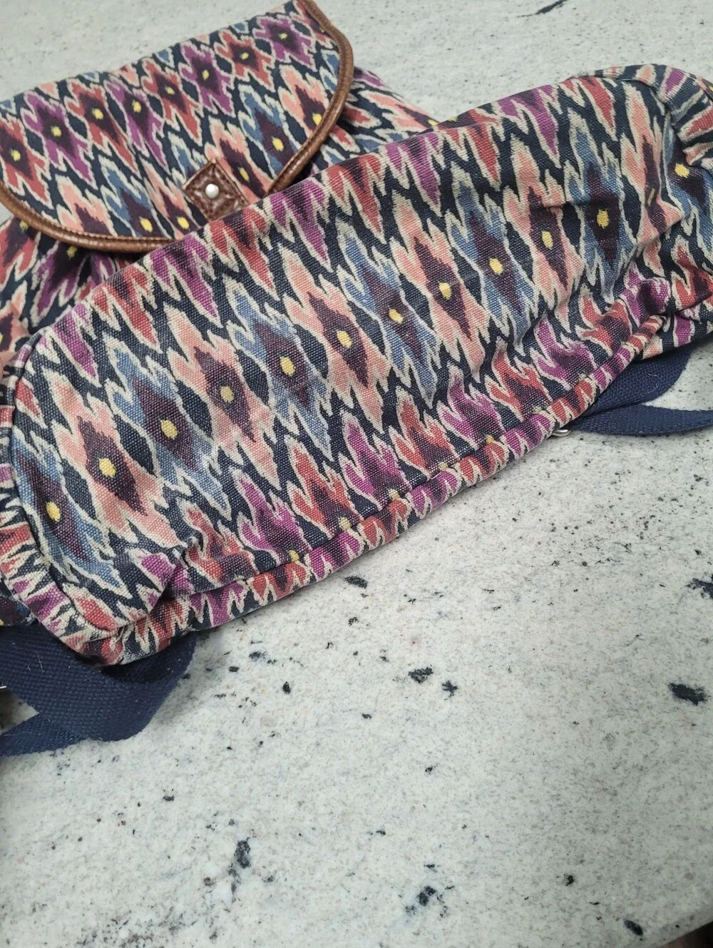 Canvas Backpack Aztec Print Cape Juby Navy Brown Pink